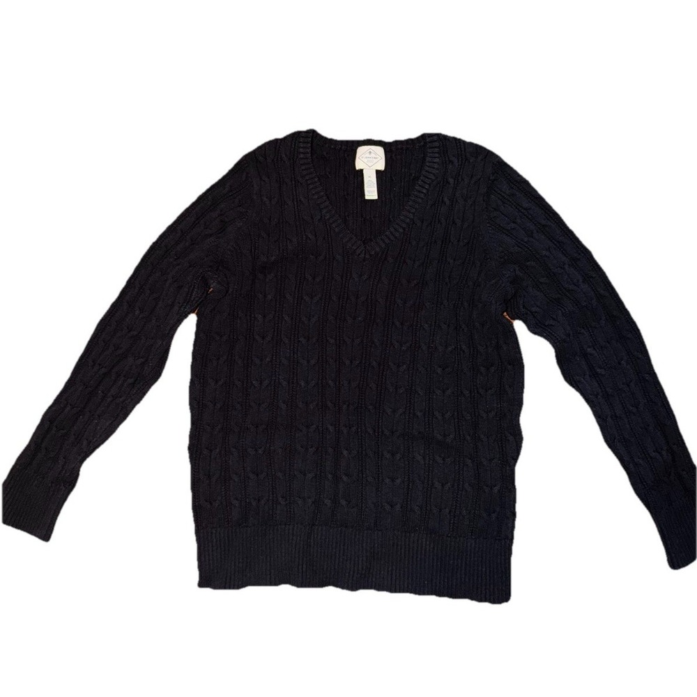 St John's Bay Classic V Neck Cable Knit Sweater Women's Size XL Black